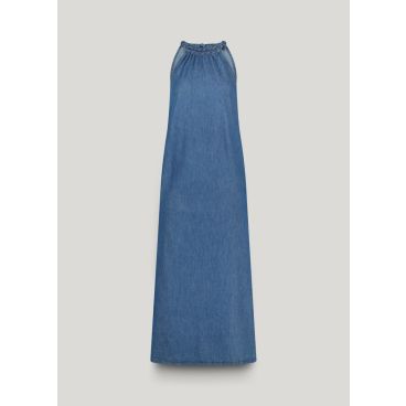 Blauwe denim maxi-jurk met halter en gevlochten hals van Summum model 5s1614-5192 426