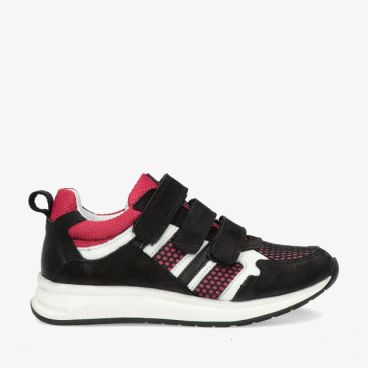 Zwarte Track Style EMIL ESCO 325386-541 sneaker in leercombi met roze mesh witte details drie klittenbanden en sportzool