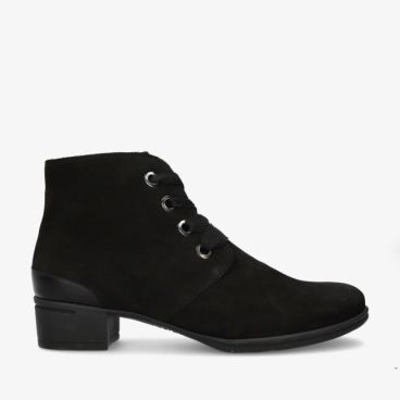 Zwarte nubuck enkellaars Hartjes 172.0217/9 01.01 met veters metalen oogjes en lage blokhak