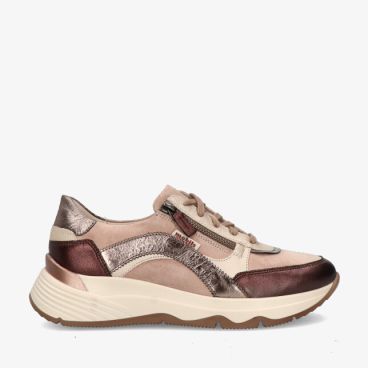 Bronzen Mobils LAONIE 12232N/20253/991B sneaker in leercombi met metallic panelen zijrits en dikke golvende zool