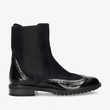 Blauwe DL Sport 6827 Versione 03 chelseaboot in lakcombinatie met suède wingtip brogue details elastiek en profielzool