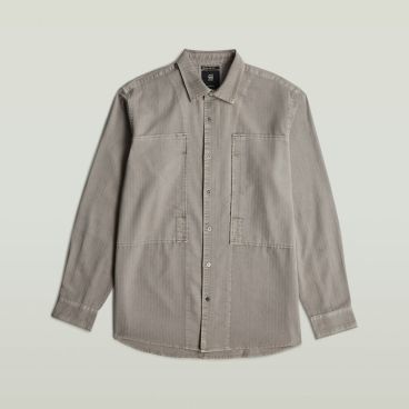 Beige G-Star Raw D26858-E075 G107 overhemd met lange mouwen grote opgestikte borstzakken knoopsluiting en twilltextuur