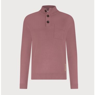 Roze Blue Industry trui model KBIW25-M11 met staande kraag halve knoopsluiting borstzak en fijngebreide ribboorden