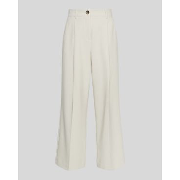 MSCH Copenhagen pantalon in ecru fog mel 19230 met wijde pijpen persvouwen steekzakken riemlussen en knoopsluiting
