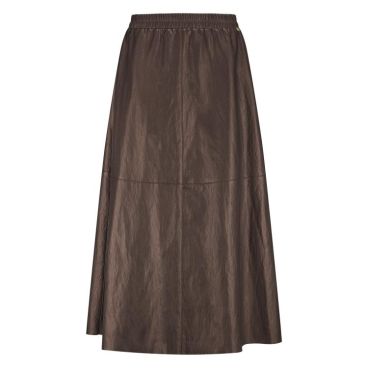 Bruine NUKUS rok model NKF10000 279 maxi A-lijn met elastische taille lichte glans en horizontale naad