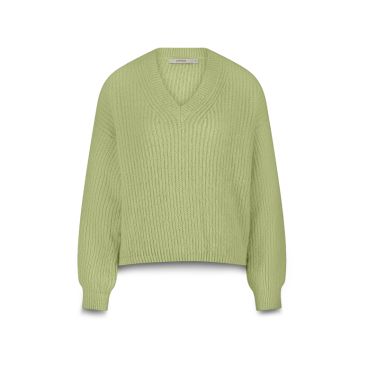 Groene grofgebreide V-hals trui van Summum model 7s7964-70044 604 met lange mouwen en ribboorden