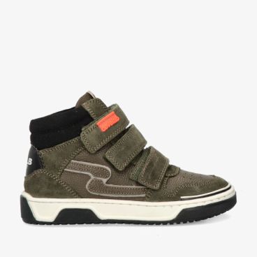 Groene Develab 44415 596 midhoge sneaker in leren combi met drie klittenbandsluitingen oranje logo en witte zool