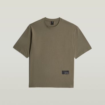 Bruine G-Star Raw T-shirt D26855-C336 273 met ronde hals korte mouwen en kleine zwarte logopatch bij de zoom