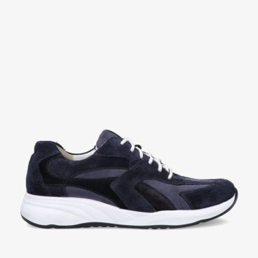 Blauwe Durea FLEX 6316 608 2082 sneaker met suède panelen zwarte accenten stretchcombi en witte zool en veters