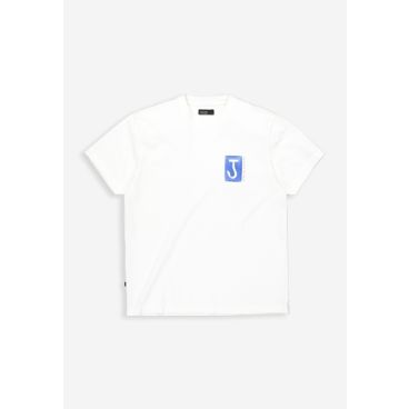 Wit T-shirt van Butcher of Blue met Army Cyan borstprint model M2613036 112 met ronde hals en korte mouwen