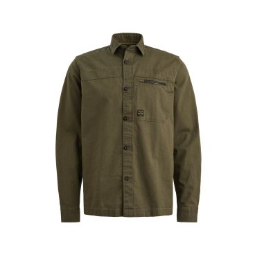 Groene overshirt van PME Legend model PSI2602220 6415 met knoopsluiting kraag en borstzak met rits in stevige twill