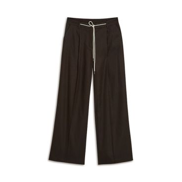 Bruine Summum Trousers linnenmix broek model 4s2953-11780 713 met wijde pijpen wit trekkoord en voorplooien