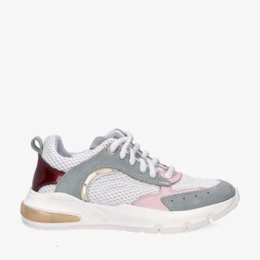Grijze Twins SANNE SPLIN 326157 166-W2 sneaker in leercombi met wit mesh roze paneel goudaccent en bordeaux hiel