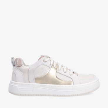 Witte Twins Valerie Vrij 326190 500-W6 sneaker van leren combi met goudkleurige inzet mesh panelen en dikke zool