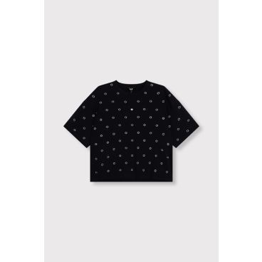 Zwart ALIX The Label eyelet T-shirt met ronde hals en korte mouwen recht model met zilverkleurige oogjes 2607847811 999