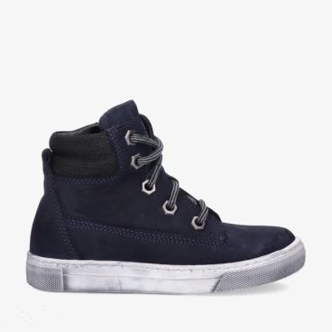 Blauwe Track Style 326860 129-W5 hoge sneaker van nubuck met metalen veterhaken gewatteerde mesh kraag en grijze zool