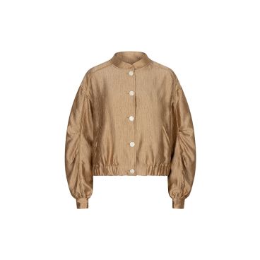 Bruin glanzend jack van Lofty Manner RG56 Jacket Ziona 122 met ronde kraag knopen elastische boorden en steekzakken