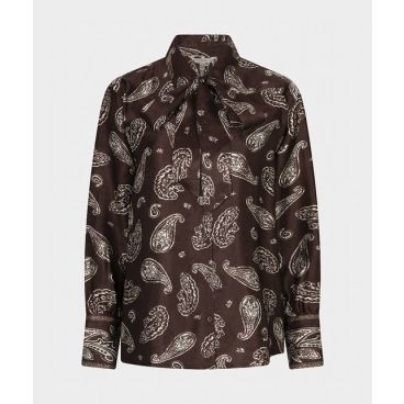 EsQualo blouse F26.14505 999 in multicolour paisley met strik bij hals satijnachtige glans en lange mouwen