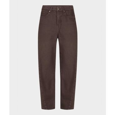 Bruine EsQualo jeans F26.12513 775 met vijfzakken riemlussen knoopgulp en recht toelopende pijpen in effen denim