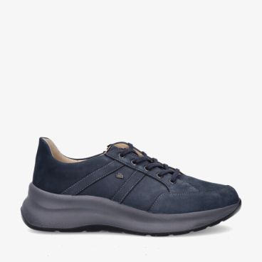 Blauwe Finn Comfort Talara 03622 007533 sneaker in nubuck met veters en dikke zool met zichtbare stiksels
