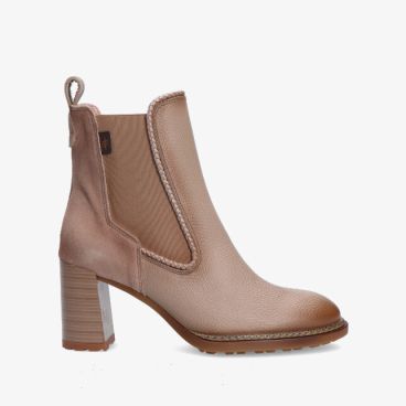 Beige leren combi enkellaars Hispanitas 265063 Castoro met gevlochten rand elastische inzet en blokhak