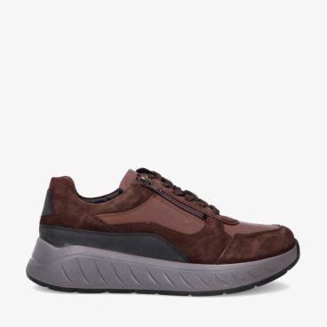 Bruine Solidus Ken 71136 30805 sneaker van leren combinatie met suède en glad leer met rits en veters op grijze dikke zool