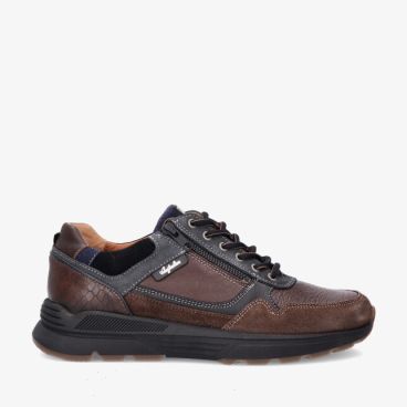 Bruine Australian CONNERY 15.1646.07 DO9 sneaker met stretchcombi rits en veters leer met reliëf en zwarte zool
