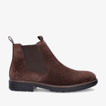 Bruine Rieker 33180 28 Chelsea boot van imitatieleren suèdelook met elastische zijpanelen lusje en zwarte profielzool