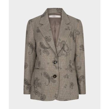 Bruine blazer van EsQualo F26.17507 999 met ruit en paisleyprint met revers en twee knopen gevoerd