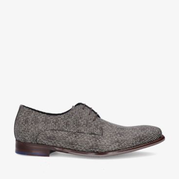 Bruine leren combinatie derbyschoen van Floris van Bommel De Stijler SFM-30262 22-02 met fijn ruitpatroon en slanke leest