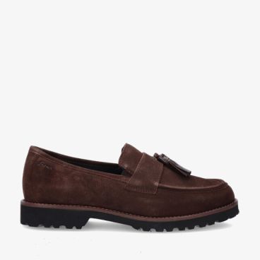 Bruine suède loafer Sioux Meredith 42203 Mogano met kwastjes en grove profielzool