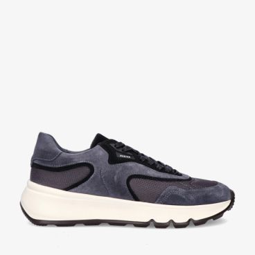 Blauwe Nubikk LUCA NOA 21091600 4502 sneaker in leercombinatie met suède en mesh panelen dikke offwhite zool