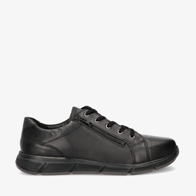 Zwarte leren Solidus KAI 67030 00090 lage sneaker met veters en zijrits en stevige rubberzool