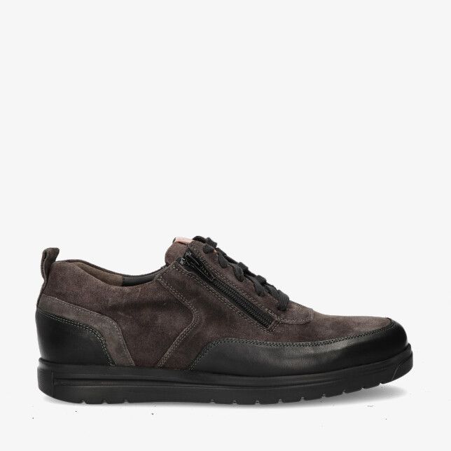 Grijze Gijs GO 2085 202 1710 leren combi schoen met suède en gladleer zijrits veters en zwarte rubberzool