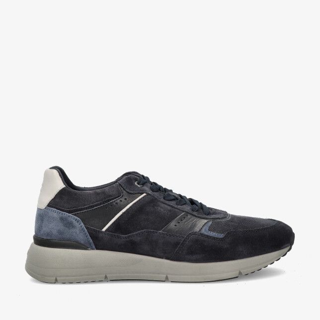 Blauwe suède sneaker Greve Walker 7289 05-3254 met grijze dikke zool witte hielkap en donkere panelen