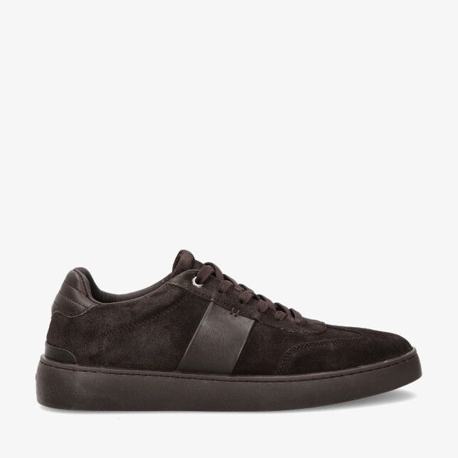 Bruine suède sneaker Greve WAVE 2223 03-3337 met laag model leren zijpaneel en donkere rubberzool