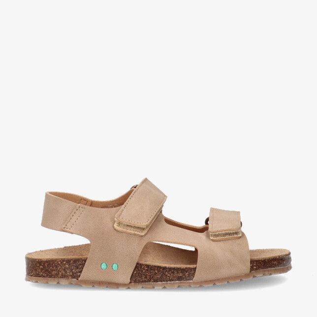 Beige leren sandaal Bunnies JR BRENT BEACH 224419 769 met twee klittenbandsluitingen hielband en kurken zool