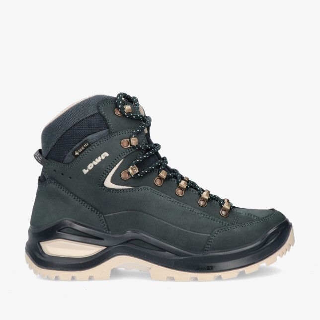Blauwe Lowa Renegade LM321916 6311 wandelschoen van nubuckleer met hoge schacht haakogen veters beige zool en Gore Tex label