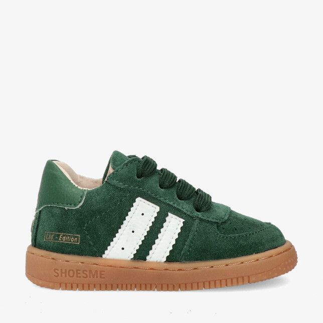 Groene suède sneaker Shoesme BN25W002 E met witte strepen grove veters en gumkleurige zool