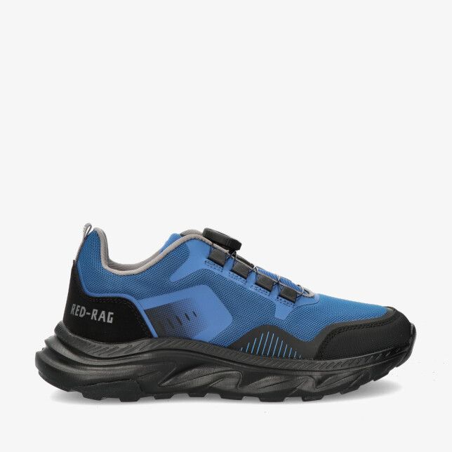 Blauwe Red Rag 15837 690 sneaker in leercombinatie met mesh zwarte stootneus snelveters en robuuste zool