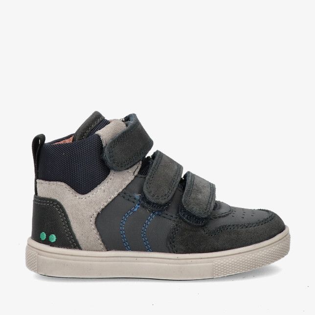 Blauwe Bunnies JR 225750 420 hoge sneaker van leren combinatie met suède overlays klittenband en witte zool