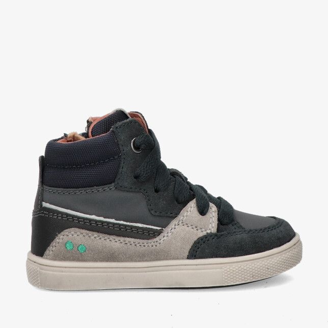 Blauwe Bunnies JR Liv Louw 225751 420 vetersneaker in leren combinatie met suède panelen hoge schacht en beige zool