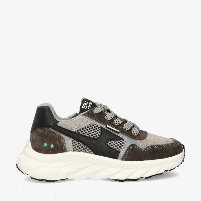 Bunnies JR Rio Rush 225840 488 sneaker in antraciete leercombinatie met suède en grijze mesh chunky witte zool