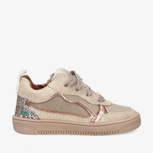 Beige Bunnies JR MAXIME 225651 994 sneaker in leren combi met suède glitters op de hiel roségouden accenten