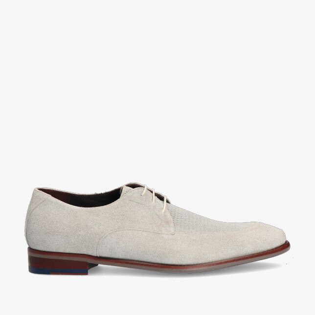 Grijze Floris van Bommel De Stapper SFM-30462 32-01 in leercombinatie met derbyveters en bruine zool met blauw hakaccent