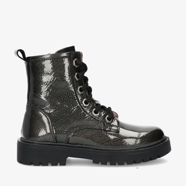 Zwarte lakleren Twins Tatum Ton 325623 988-W3 veterlaars met grove profielzool en hiel lus