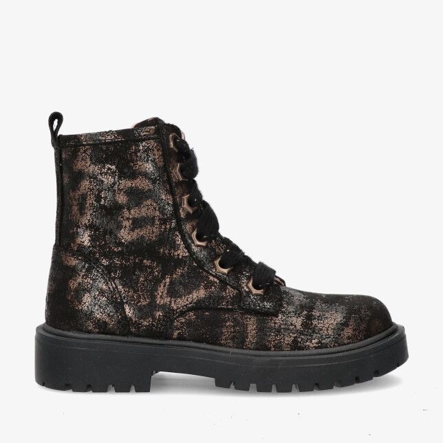 Bronzen metallic leren veterboot Twins Tatum Ton model 325623 995 W3 met grove zool en dierenprint effect