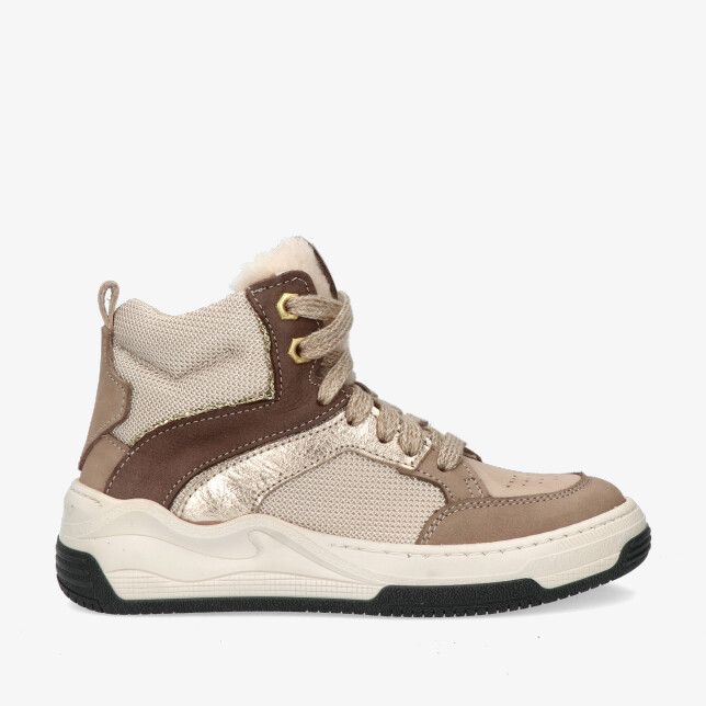 Beige Twins Bonny Braaf 325700 108-W3 hoge sneaker in leren combinatie met mesh goudkleurig accent en warme voering
