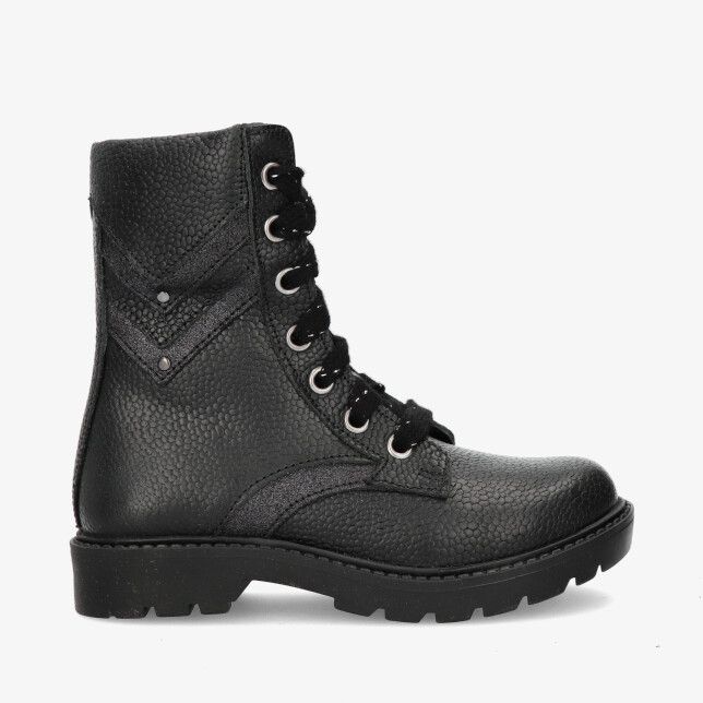 Zwarte leren veterboot Twins Hettie model 325951 589-W3 met grove nerf metalen oogjes en stevige profielzool