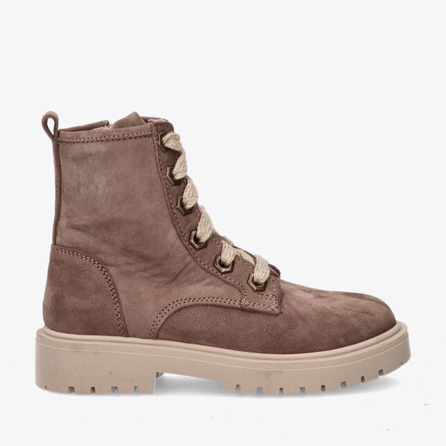 Twins Tatum Ton 325623 105-W3 taupekleurige nubuckleren enkelhoge veterboot met dikke profielzool en grove beige veters